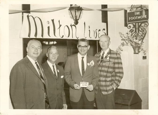 John Steadman (far left), with Allan Nevins, Paul Zall, and James Thorpe at The Huntington in 1963