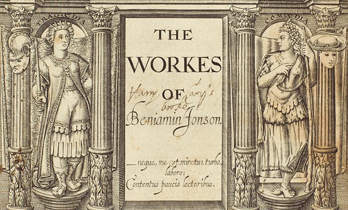 Detail of the title page of The Works of Benjamin Jonson