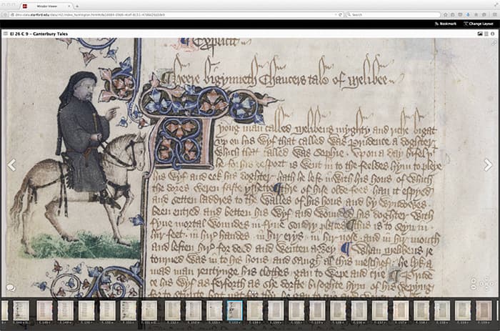 The Huntington’s Ellesmere manuscript of Chaucer’s Canterbury Tales as seen through the Mirador viewer