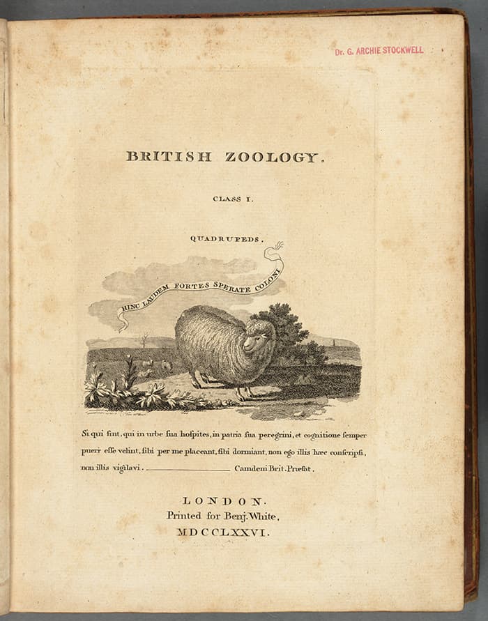 Title page of Thomas Pennant’s British Zoology