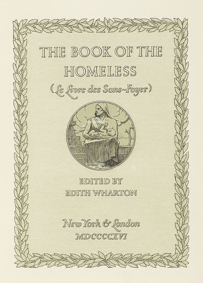Detail of the title page of The Book of the Homeless from 1916