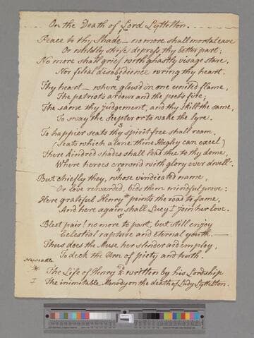 [Unknown author]. One the Death of Lord Lyttleton: [a poem in 5 stanzas of 4 lines each]