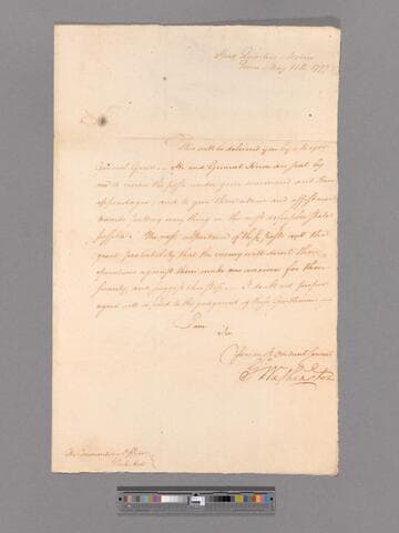 Letter from George Washington, headquarters Morristown, to the Commanding Officer Brigadier General Alexander McDougall, Peekskill