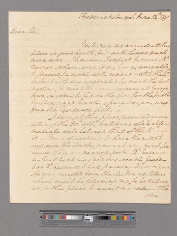 Letter from George Washington, Fredericksburg, to Tobias Lear