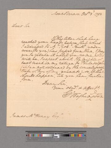 Letter from George Washington, Mount Vernon, to James McHenry