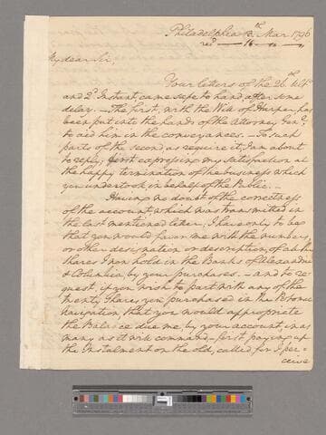 Letter from George Washington, Philadelphia, to Tobias Lear