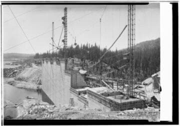 Big Creek, Shaver Lake Dam - Looking South across central section of Shaver Lake Dam - showing upstream face