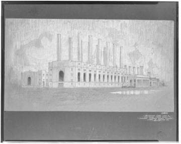 Long Beach Steam Station, Plant #3 - Architect's drawing of Plant 3 - Perspective Study