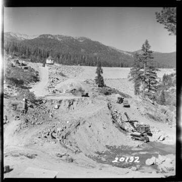 Big Creek, Huntington Lake Dams - Progress of backfills on Huntington Lake Dams by Stone & Webster Co
