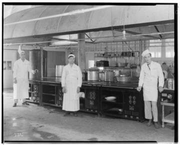 H1.2 - Heavy Duty Cooking - Three chefs standing by Electric Range at San Gabriel Dam