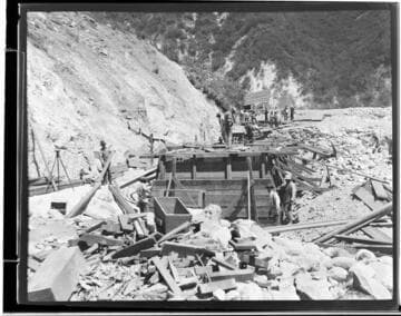 The construction crew working on the construction of Santa Ana River #1 Hydro Plant