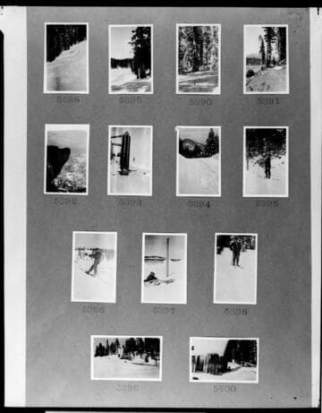 Multiple-image copy film negative with images of Big Creek facilities: #02-05388 to #02-05400