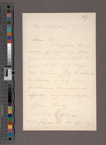 Stowe, Harriet Beecher.  Letter to Mr. Erichsen