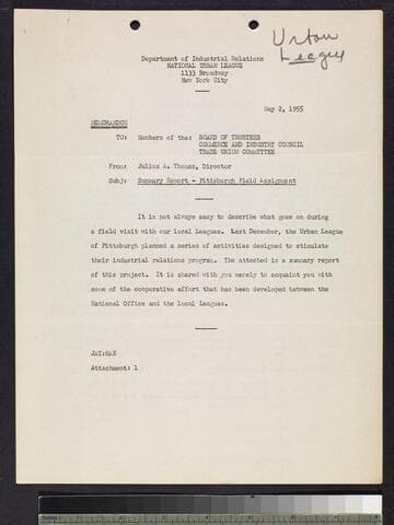 Memo by Thomas and Summary Report