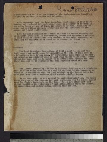 Recommendations No. 7 of the Report of the Anglo-American Committee of Inquiry on Jews in Europe and Palestine