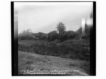 Old ranch houses on Sepulveda place, road on hill to the right