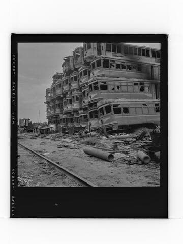 Pacific Electric Railway cars in junkyard, Terminal Island