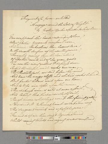 Yorke, Caroline. Fragment of a poem entitled "A Voyage round the Isle of Wight". . . to Lady Beau