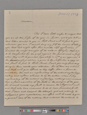 Potter, Robert. Letter to Elizabeth (Robinson) Montagu