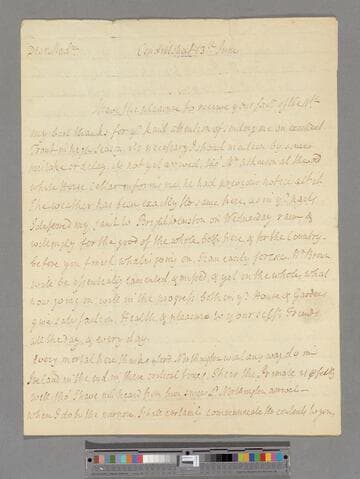 Robinson, Sir William, Bart. Letter to Elizabeth (Robinson) Montagu