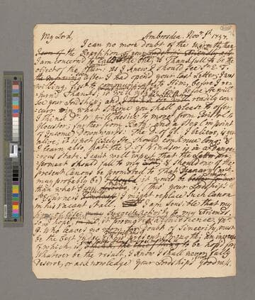 Theophilus Leigh letter to James Brydges, 1731-1789