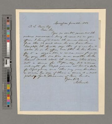 Abraham Lincoln, Springfield, Illinois, letter to Oliver L. Davis, Danville, Illinois