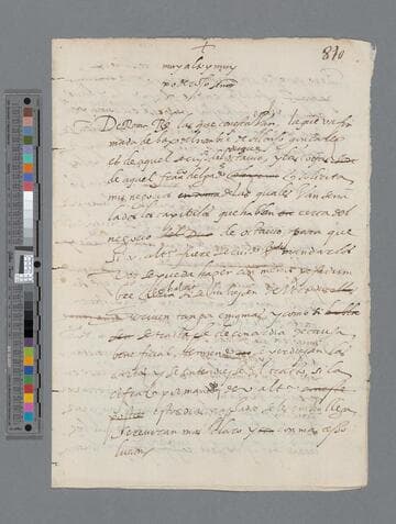 Pedro de la Gasca, Bishop, copy of letter to Felipe II, King of Spain