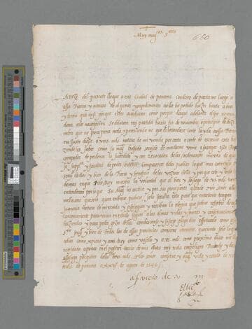 Pedro de las Gasca, Bishop, letter to El Cabildo de Puerto Viego, Ecuador