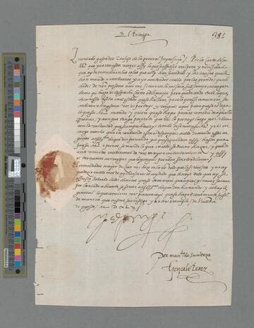 Felipe II, King of Spain, letter to Pedro de la Gasca, Bishop