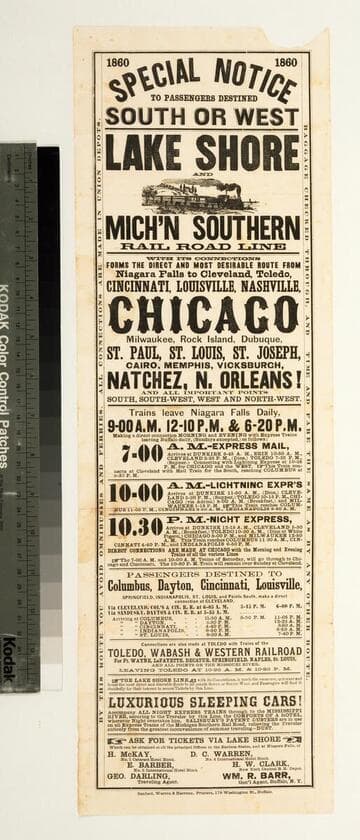 Special notice to passengers destined south or west Lake Shore and Mich'n Southern Rail Road line