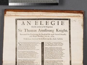 An elegie on the never to be forgotten Sir Thomas Armstrong Knight  executed for conspiring the death of His most sacred Majesty, and royal brother, June 20. 1684. With some satyrical reflections on the whole faction
