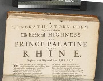 A congratulatory poem upon the arrival of His Electoral Highness the Prince Palatine of the Rhine, nephew to his Highness Prince Rupert