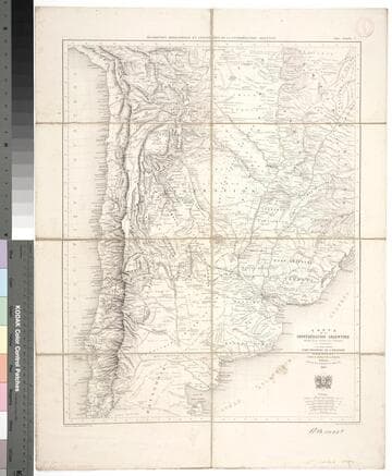 Carte de la Confédération Argentine divisée en ses différentes provinces et territoires, et de pays voisins: état oriental de l'Uruguay, Paraguay partie du Brésil et de la Bolivie, Chili / par le Dr. V. Martin de Moussy. 1867