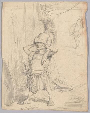 Man in Armor Trying on a Helmet