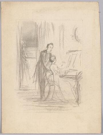 Man Standing Beside a Woman Playing a Piano