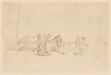 Figures Walking by a River