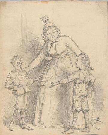 Woman Inviting Two Fighting Boys to Make Up