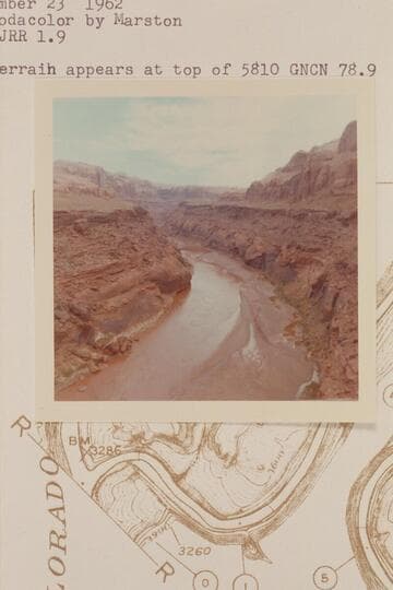 Up the San Juam River from the downstream side of the cove at Mile 1. The terrain appears at top of 5810 GNCN 78.9