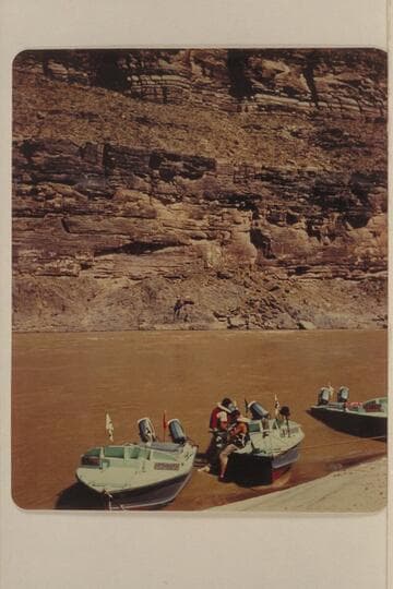 Prospect Dam Site. Ed I'Anson and Garth Marston are sitting in the "Bootoo"