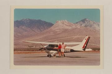 Jean and Hal Bennett at China Lake and their 1964 Cessna 182. Sent with Xmas Card of 1970
