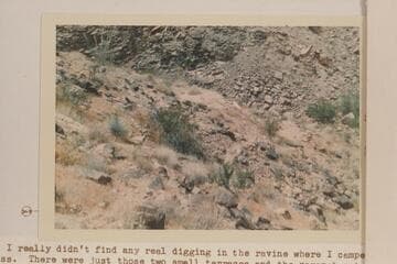 Diggings in east side of ravine between Gneiss and Separation Canyons