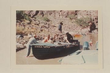 Preparing the "Emma Dean" for pictures near Bright Angel Creek. The Harris-Brennan boats appear in the background