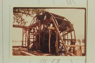 Wheel at the dam above Green River, Utah. Mile 8 1/2. Flow in the river was 2300 cfs. The wheel served the Hastings ranch which was close at hand
