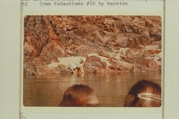 Wreck of the I-0 hull where she was left after salvage of the motor and drive July 16,1966 at Gneiss Canyon Rapid