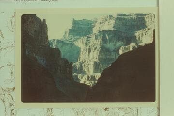 Across the Grand Canyon at mouth of National Canyon.  By Butchart after he had reached this point via the bench above the left bank of National Canyon