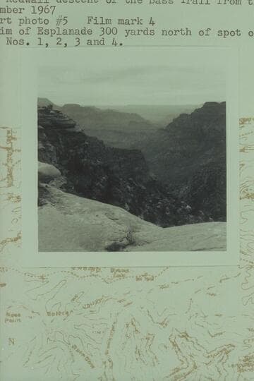 In the Redwall descent of the Bass Trail from the North Rim. From rim of Esplanade 300 yards north of spot of camera in taking Nos. 1, 2, 3, and 4