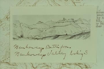 Panoram of two Young sketches prepared by Maxon and the USGS.  Sent by Maxon in 1965, Sep.  [on photo:  Nankoweap Butte from Nankoweap Valley looking S.]