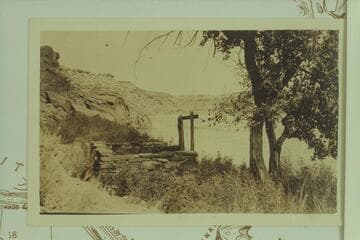 Foundation remnant of cabin on bank of Little Colorado below Tuba Bridge at Cameron