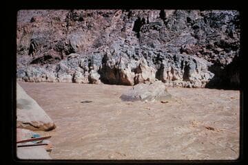 Water carved alcoves at right bank at 232 Mile Rapids