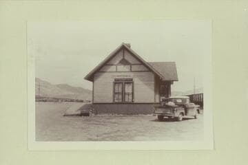 The station at Marysvale, Utah, at the end of the rail line where the steamer and boilers for the Spencer operations started their trip overland to the river using ox teams